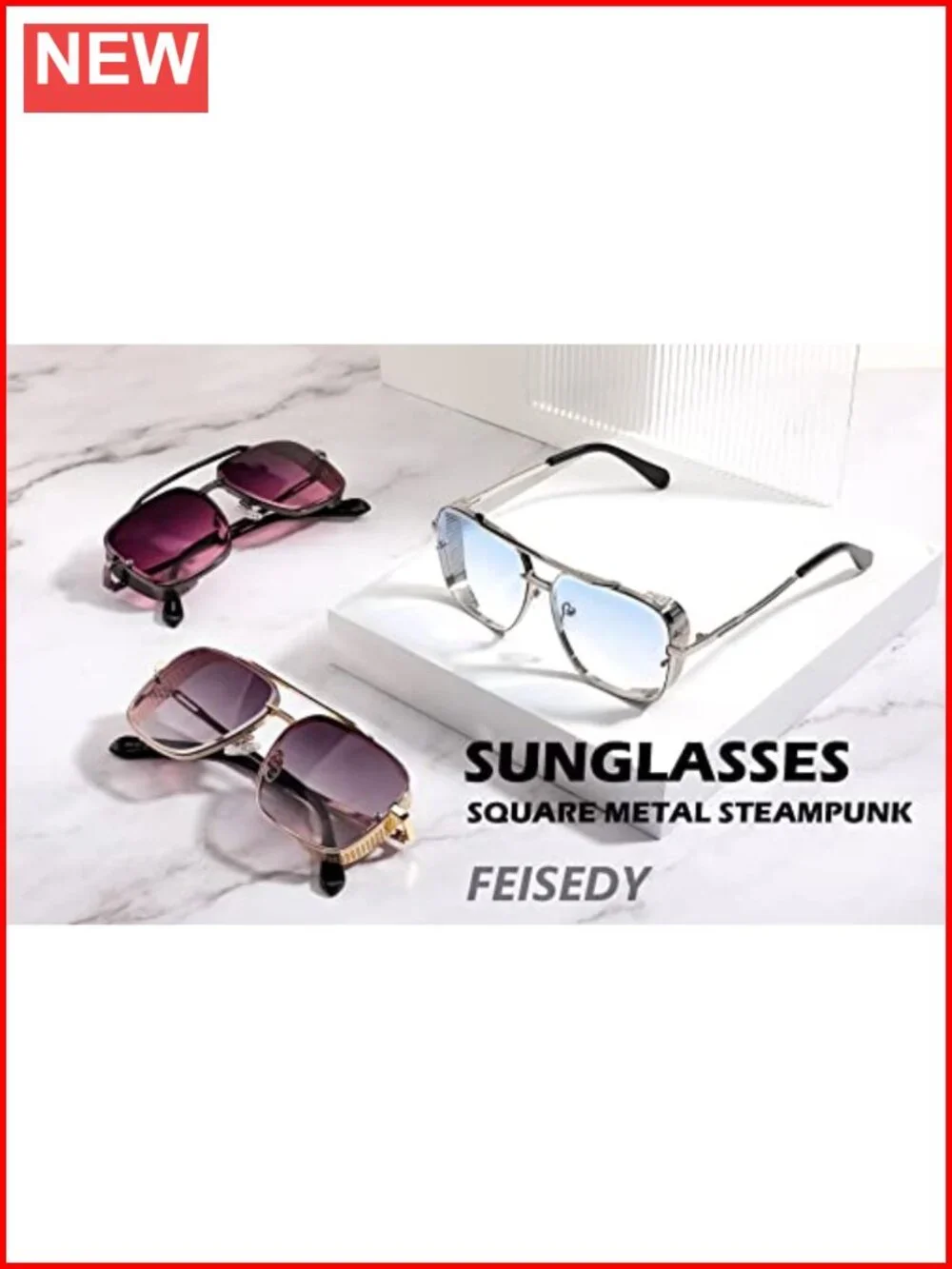Vintage Square Steampunk Metal Sunglasses UV400 Shield Driving Fishing